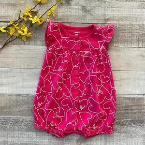 Carter's Baby Girl Pink Heart Print Romper 9M Love Ruffles